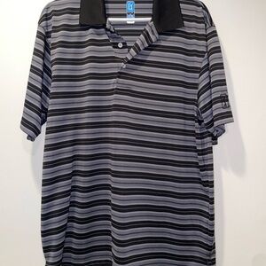 Men’s PGA Striped Polo Shirt - Black & Gray